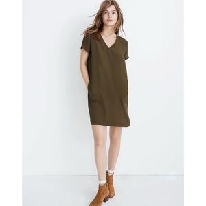 NWT Madewell Button-Back Easy Dress Olive Green V Neck